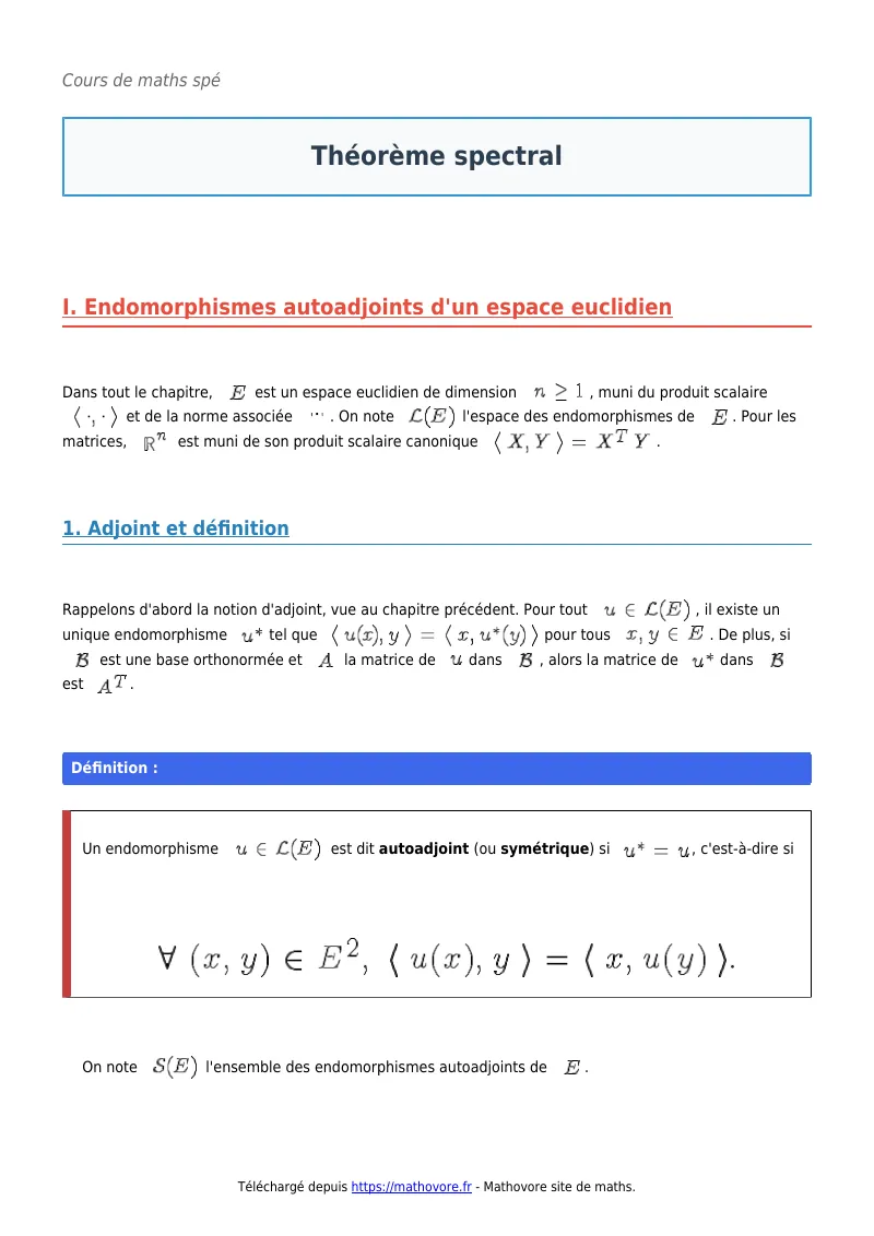 Cours de maths en maths spé : Théorème spectral à télécharger en PDF