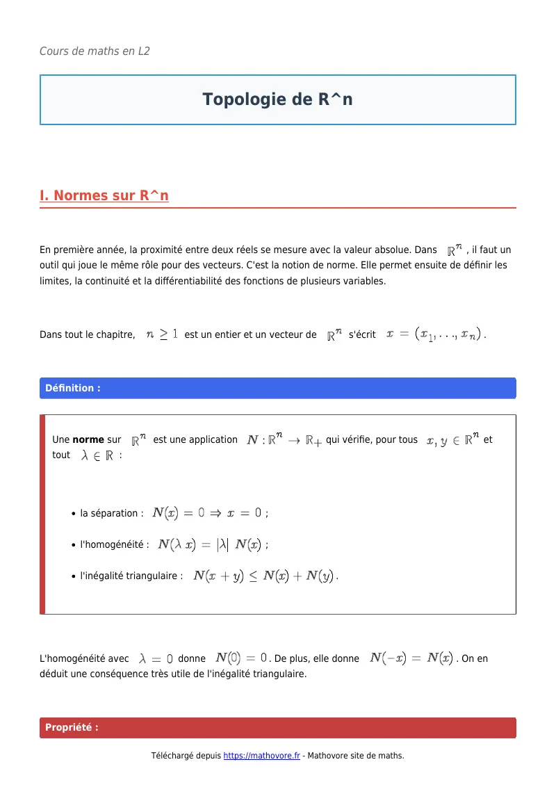 Cours de maths en L2 : Topologie de R^n à télécharger en PDF