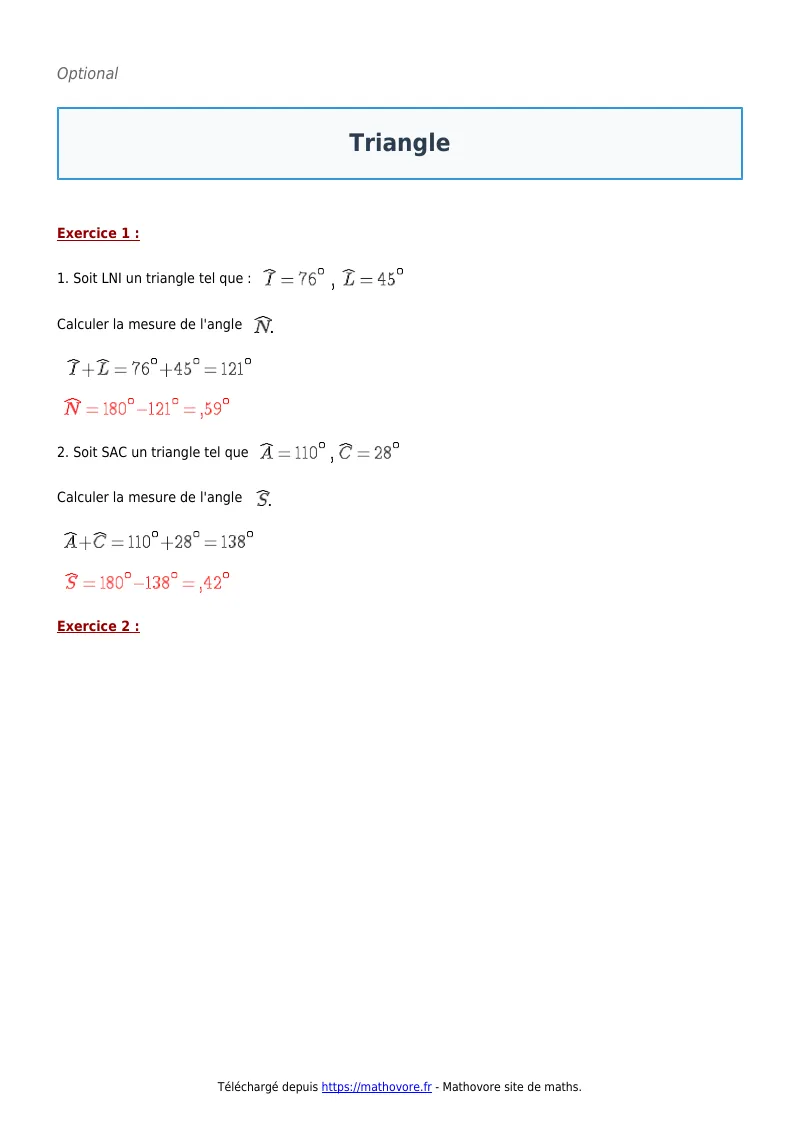 Exercices corrigés de maths en 5ème : Triangle à imprimer en PDF