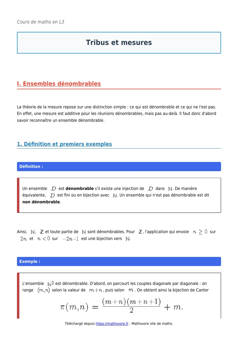 Cours de maths en L3 : Tribus et mesures à télécharger en PDF