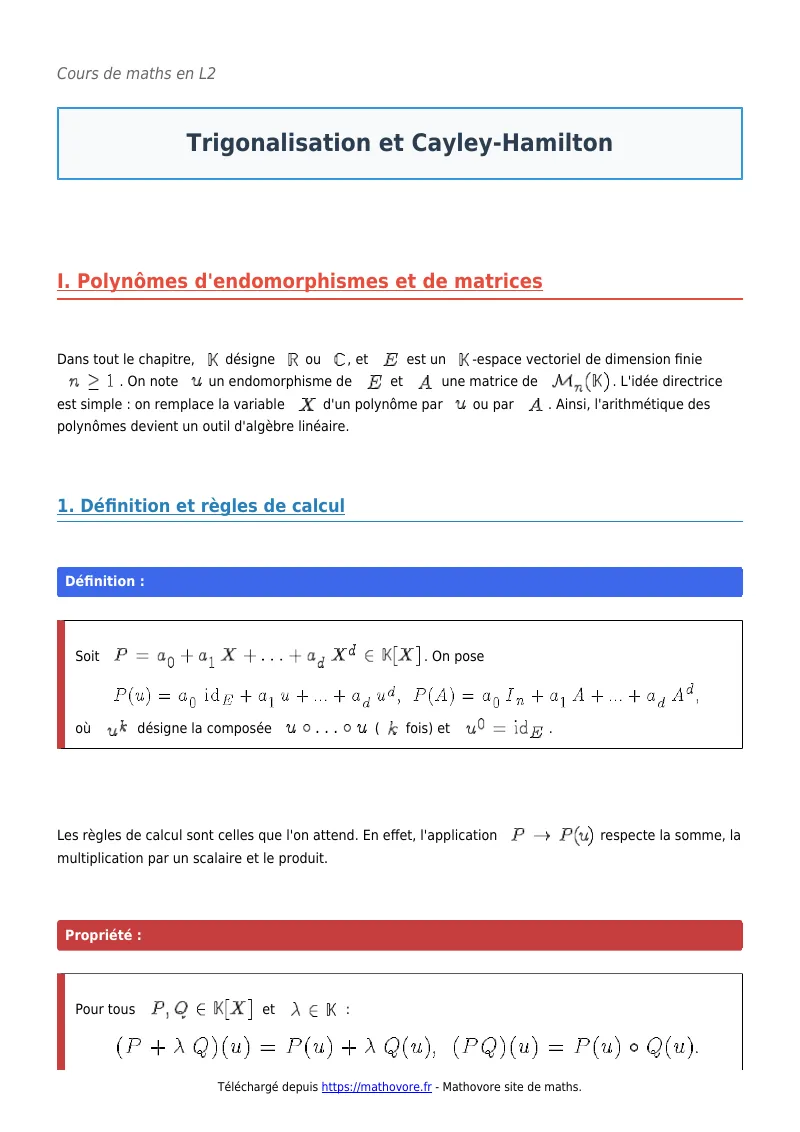 Cours de maths en L2 : Trigonalisation et Cayley-Hamilton à télécharger en PDF