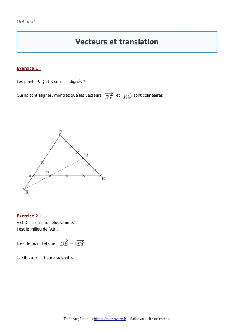 Exercices corrigés de maths en seconde : Vecteurs et translation à imprimer en PDF