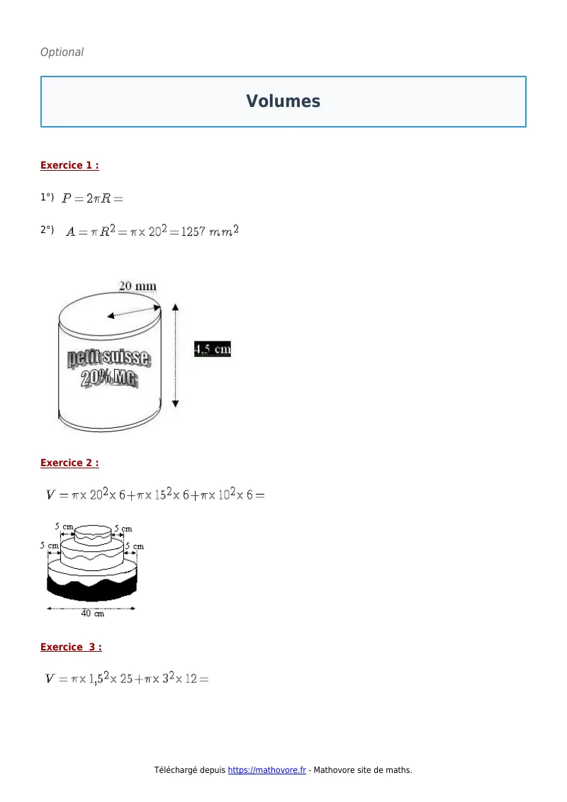 Exercices corrigés de maths en 5ème : Volumes à imprimer en PDF