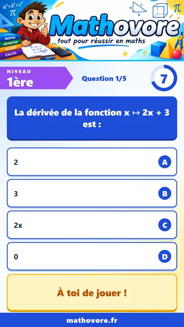 QCM vidéo 1ère : Dérivée d'une fonction, partie 1