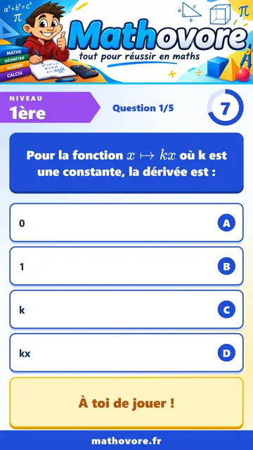 QCM vidéo 1ère : Dérivée d'une fonction, partie 2