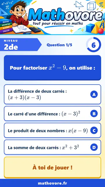 QCM vidéo 2de : Factorisation et étude de signe, partie 1