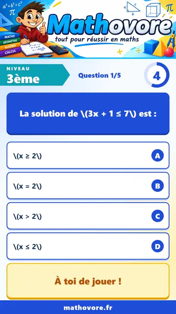 QCM vidéo 3ème : Les inéquations, partie 2