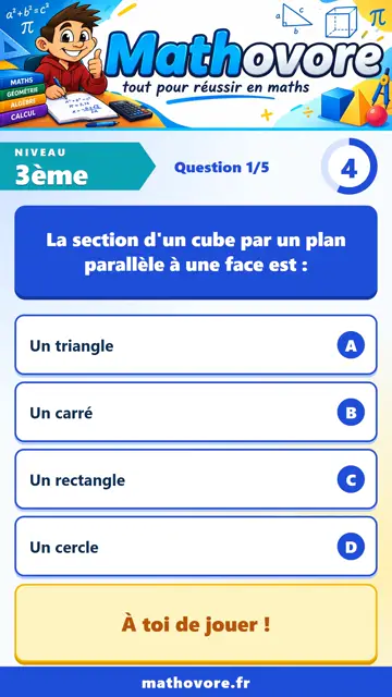 QCM vidéo 3ème : Sections planes de solides, partie 1