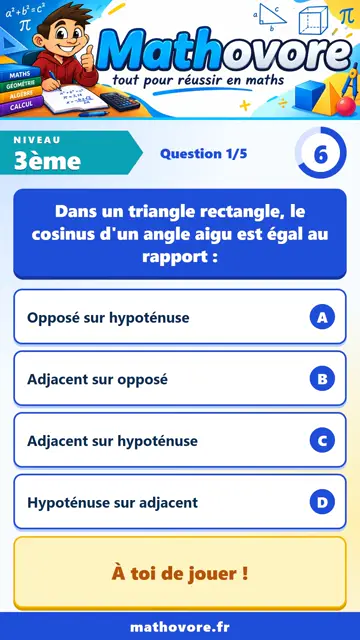 QCM vidéo 3ème : Trigonométrie dans le triangle rectangle, partie 1