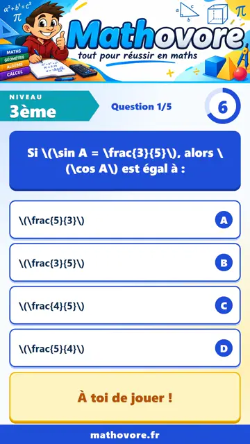 QCM vidéo 3ème : Trigonométrie dans le triangle rectangle, partie 2