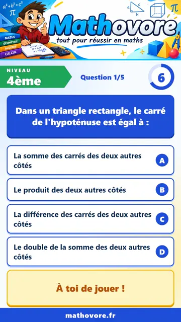 QCM vidéo 4ème : Théorème de Pythagore, partie 2