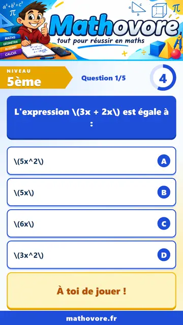 QCM vidéo 5ème : Calcul littéral et distributivité, partie 1