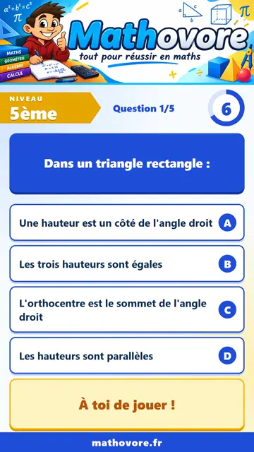 QCM vidéo 5ème : Droites remarquables du triangle, partie 2