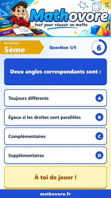 QCM vidéo 5ème : Les angles correspondants et alternes-internes, partie 1