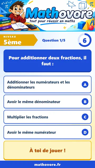QCM vidéo 5ème : Les fractions, partie 1