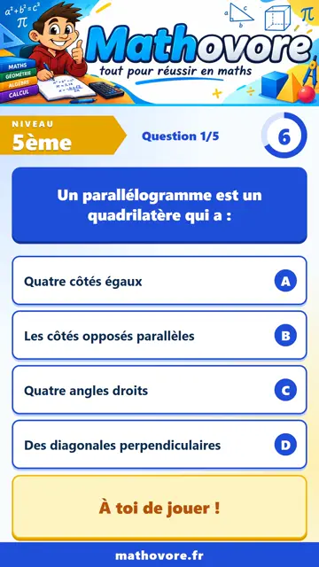 QCM vidéo 5ème : Parallélogramme, partie 1