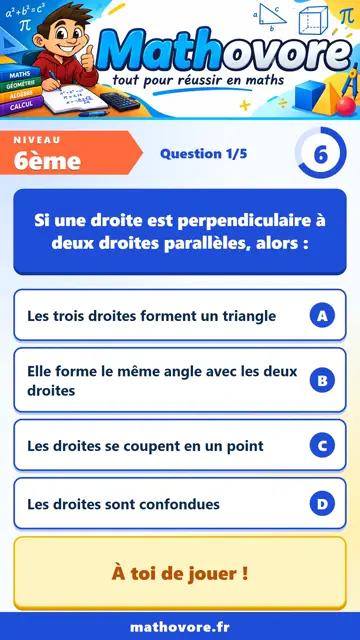 QCM vidéo 6ème : Droites parallèles et perpendiculaires, partie 2
