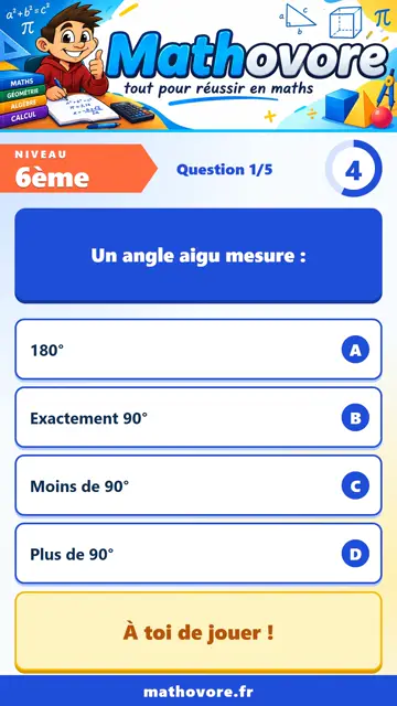 QCM vidéo 6ème : Les angles, partie 2