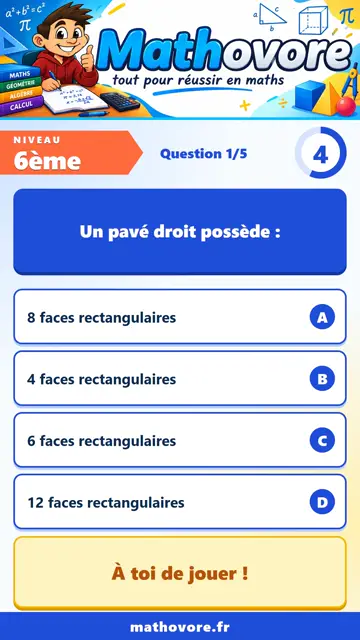 QCM vidéo 6ème : Pavé droit et volumes, partie 1