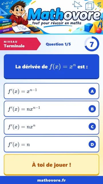 QCM vidéo Terminale : La dérivée d'une fonction, partie 1