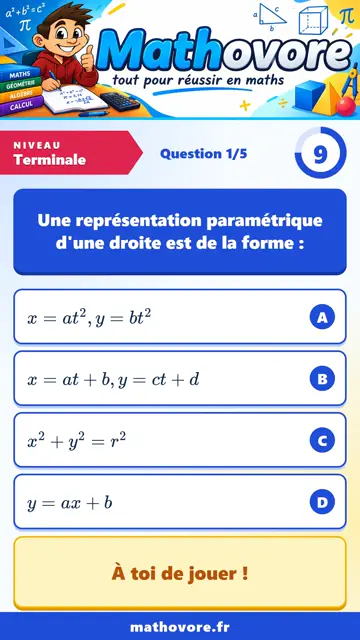 QCM vidéo Terminale : Représentation paramétrique et équation cartésienne, partie 1