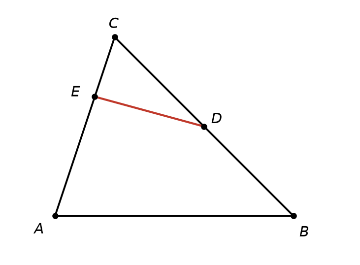 Triangle ABC avec D milieu de BC et E aux deux tiers de AC en partant de A