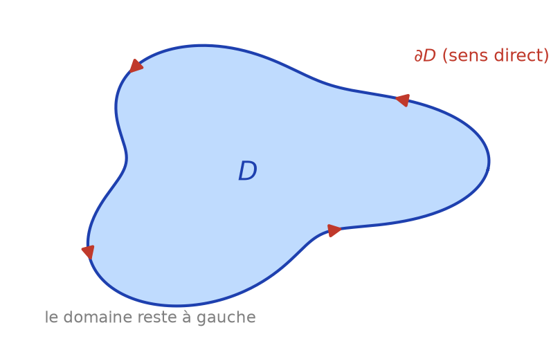 Domaine D du plan et son bord parcouru dans le sens direct, le domaine restant à gauche du sens de parcours
