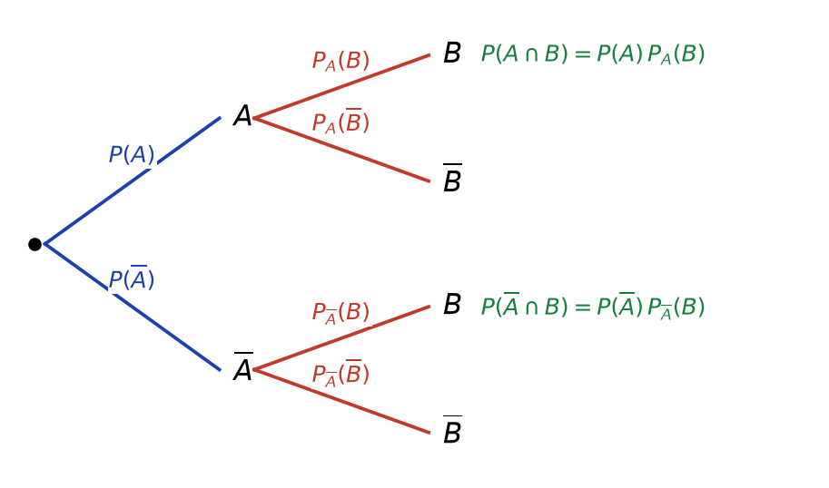 Arbre pondéré à deux niveaux avec les probabilités conditionnelles sur les branches et les produits le long des chemins